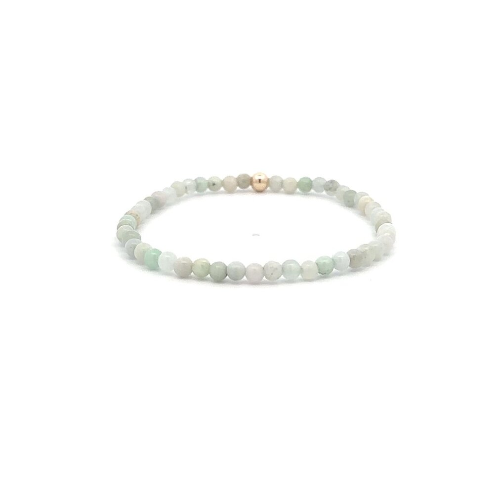 Jade Gemstone Beaded Stretch Bracelet with 14K Gold Accent Bead Handmade Natural - Picture 5 of 6